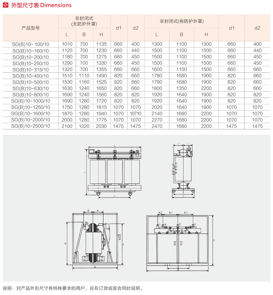 SGB10-10KV干式浇注变压器外形尺寸