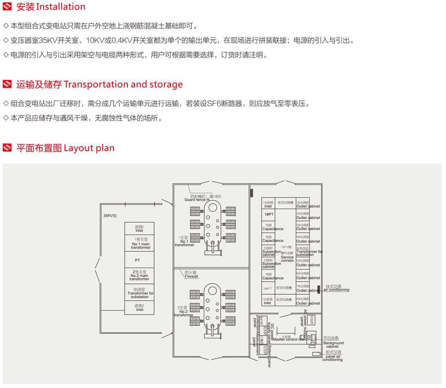 YBW-35环保型组合式变电站平面布置图