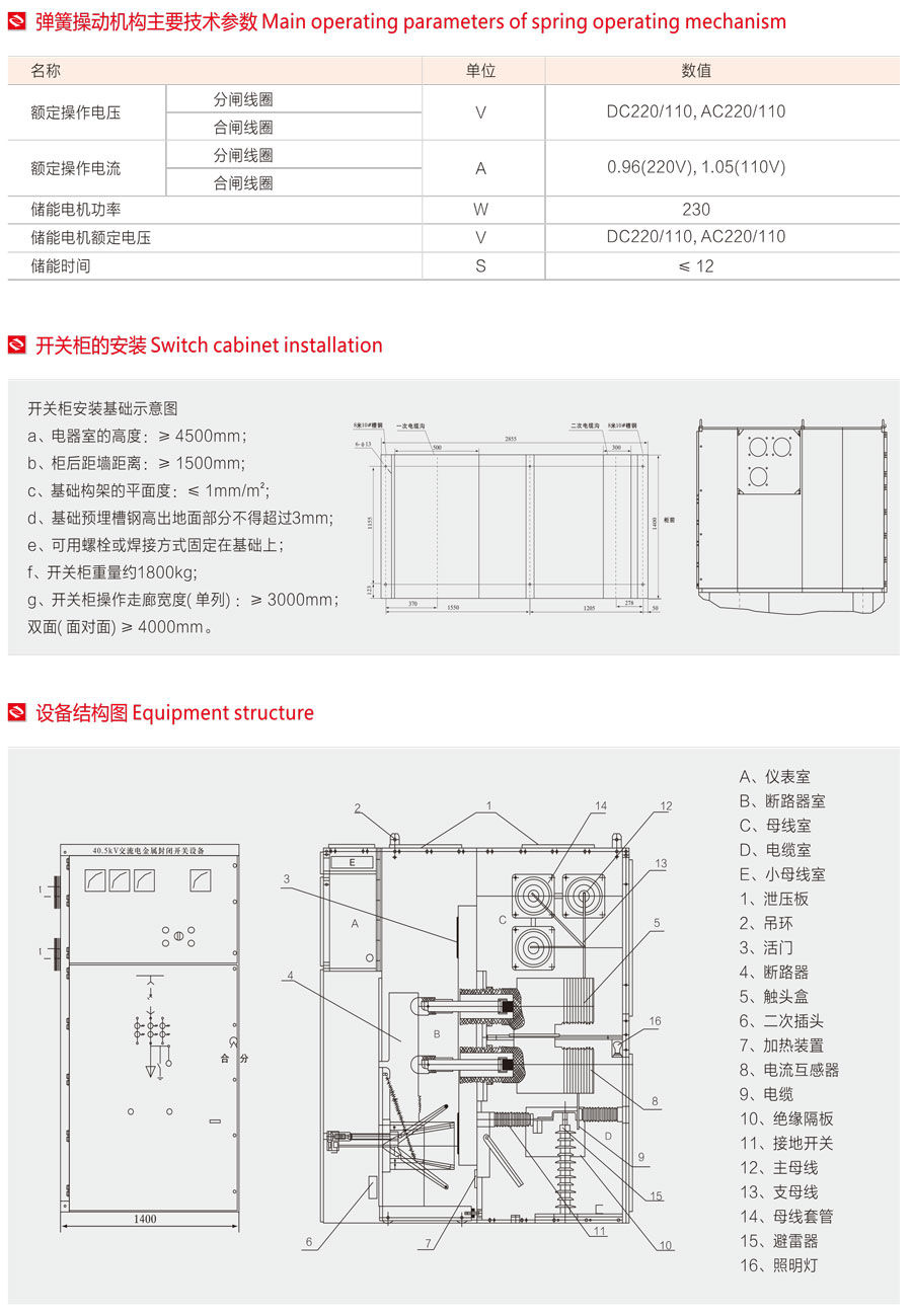 KYN61-40.5(Z)铠装移开式交流金属封闭开关设备外形及安装尺寸