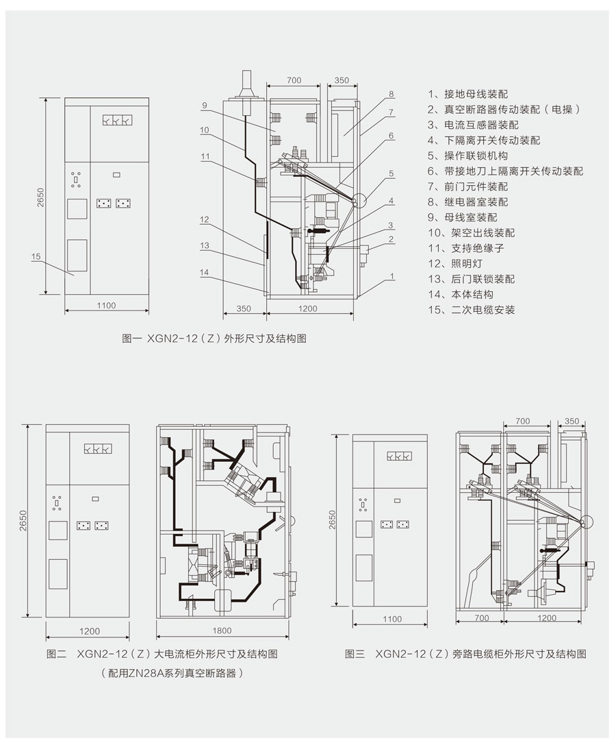 XGN2-12箱式固定式金属封闭开关设备外形尺寸及结构图